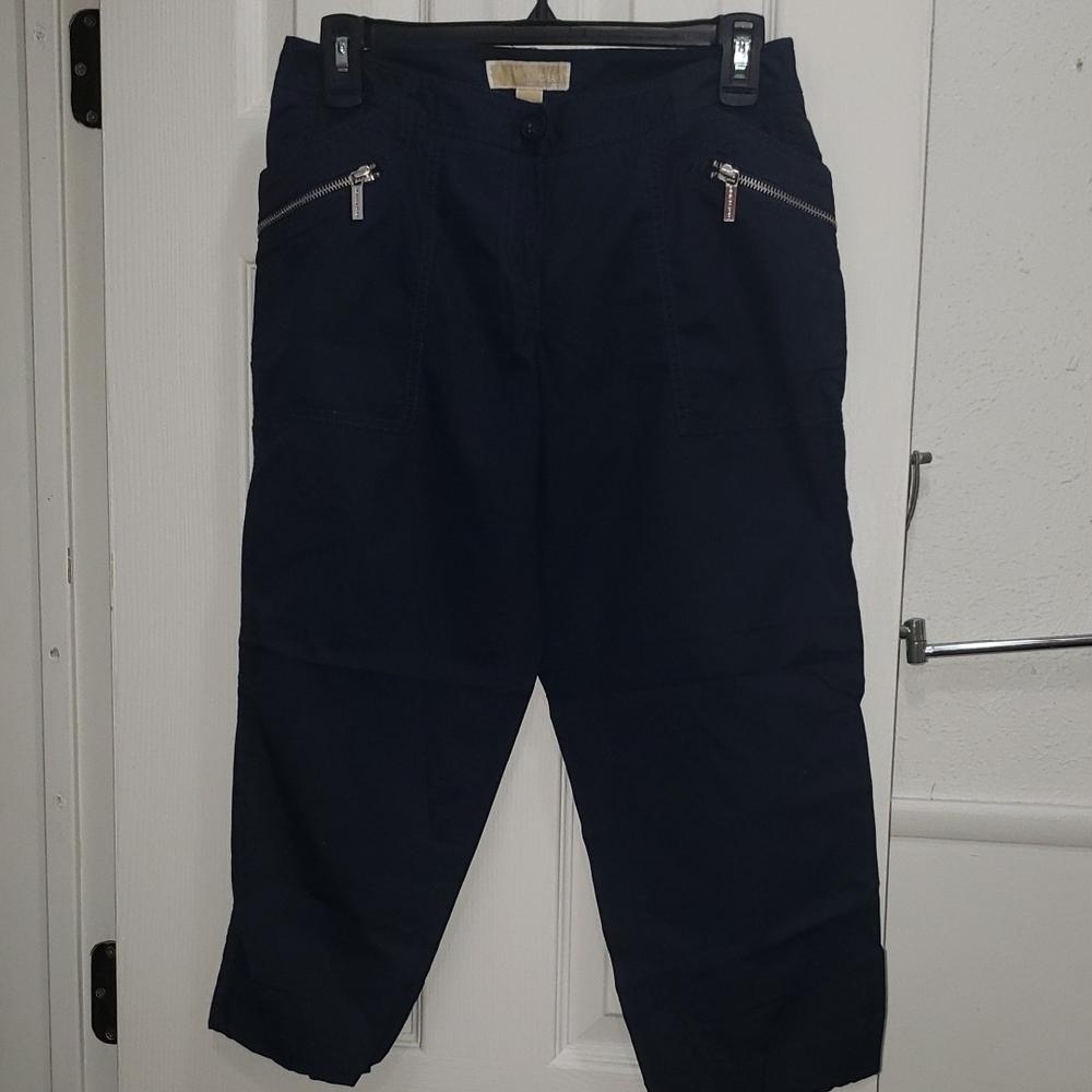 Michael Kors Navy Blue Cargo Pants with Zipper Accents